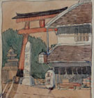 藤田嗣治 稲荷神社(絵入りハガキ書簡)